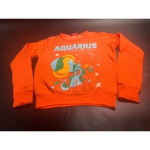 Midnight Rider Aquarius Zodiac Sweatshirt Orange XXS Made in USA Graphic Print‎